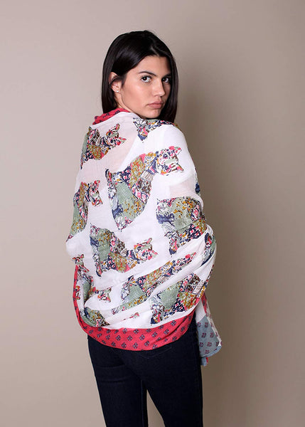 Anika Dali Women's Multicolor Kitty Cat Lover Scarf with Colorful Tassels