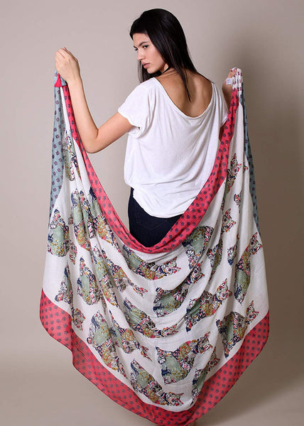 Anika Dali Women's Multicolor Kitty Cat Lover Scarf with Colorful Tassels