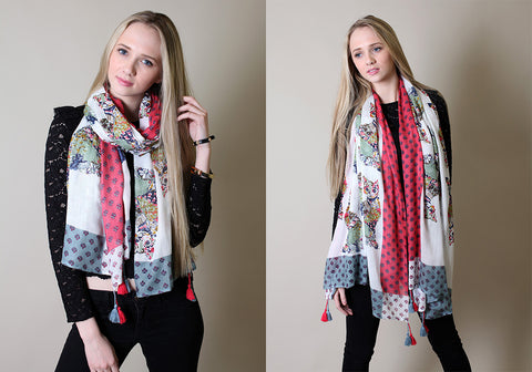 Anika Dali Women's Multicolor Kitty Cat Lover Scarf with Colorful Tassels