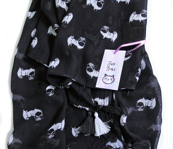 Women's Soft Pug Dog Scarf - Unique Gifts for Animal Lovers