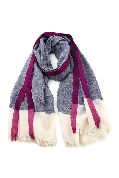 Women's Classic Herringbone Berry Selvedge Cotton Scarf / Shawl / Wrap - Anika Dali