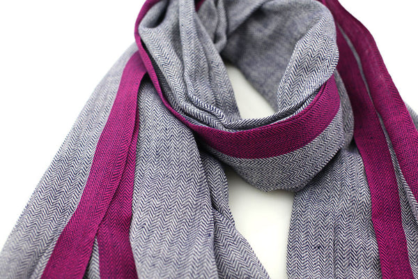 Women's Classic Herringbone Berry Selvedge Cotton Scarf / Shawl / Wrap - Anika Dali