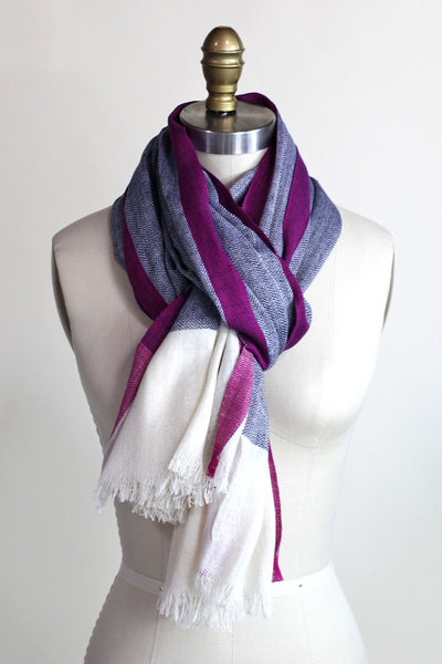 Women's Classic Herringbone Berry Selvedge Cotton Scarf / Shawl / Wrap - Anika Dali