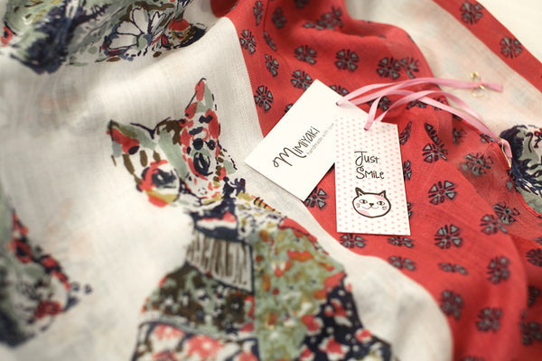 Anika Dali Women's Multicolor Kitty Cat Lover Scarf with Colorful Tassels